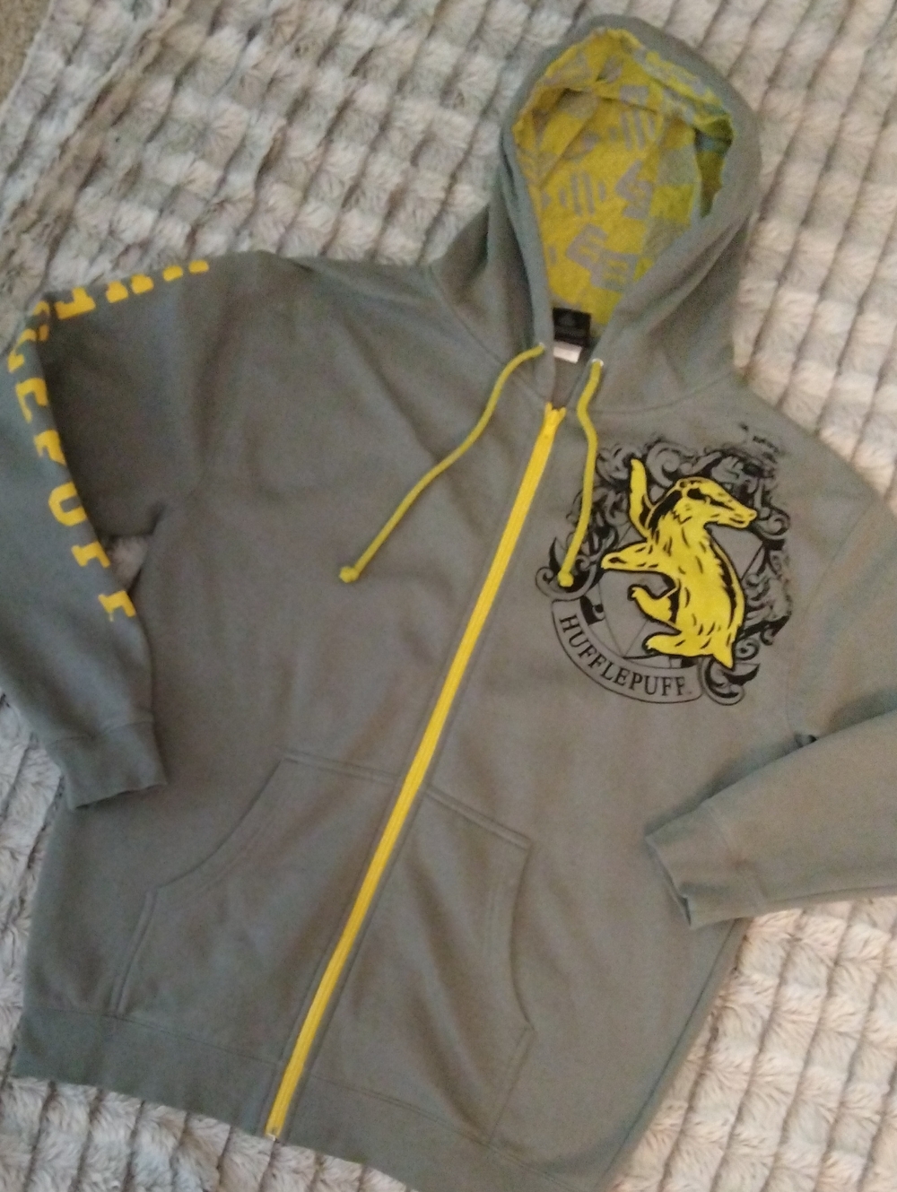 Hufflepuff Zip-Up Hoodie Sweatshirt - Gray with Yellow Accents